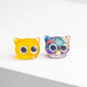 Handmade cat monster resin ornaments with natural crystal stones and cartoon eyes