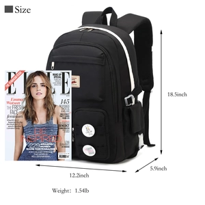 Detailed dimension guide for black large capacity backpack with magazine for size reference