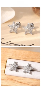 Macro view of star stud earrings with marquise-cut cubic zirconia and screw back