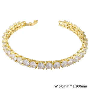 Luxury 6mm gold plated tennis bracelet with round cubic zirconia and folding clasp