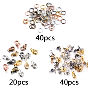 100pcs jewelry making kit with lobster clasps and jump rings in 8 assorted metal colors