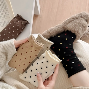 Vintage Women Polka Dot Wool Blend Crew Socks Warm Autumn Winter Middle Tube Socks Casual Soft Knitted Slouchy Hosiery