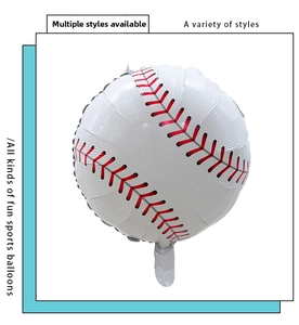 Macro shot of baseball-shaped foil balloon with realistic red stitching patterns