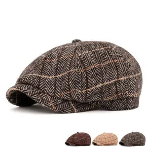 Men's herringbone newsboy hat in dark brown, light brown and dark grey options