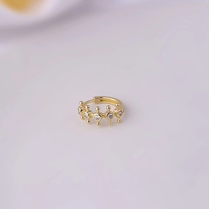Macro shot of gold-plated hoop earring with sparkling micro-inlaid zircons detail