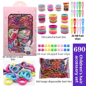 690-piece children's hair accessories set with clips and elastics in a pink gift box