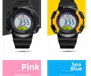 Four colors of waterproof digital sports watches for girls with luminous display