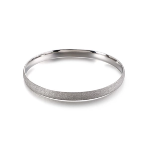 Minimalist silver titanium steel bangle featuring a dual frosted and polished finish