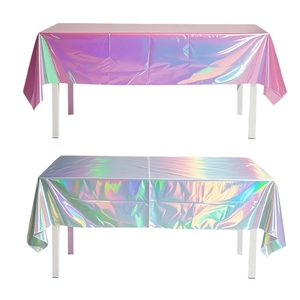 Single-sided holographic laser tablecloths in pink and silver for party decoration