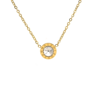 18K gold plated necklace featuring a Roman numeral pendant with a sparkling zircon stone