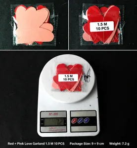 Detail view of 1.5m heart bunting packaging and weight measurement on electronic scale