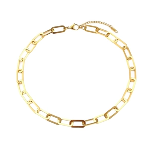 Minimalist 18K gold plated paperclip necklace with a dark brown resin link and extender chain