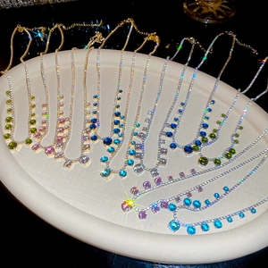 Sparkling geometric circular pendant necklace collection with colorful zircon gemstones