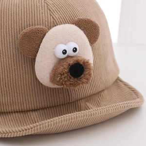 Casquette de baseball en velours côtelé kaki avec animal en peluche pour bébé de 0 à 3 ans