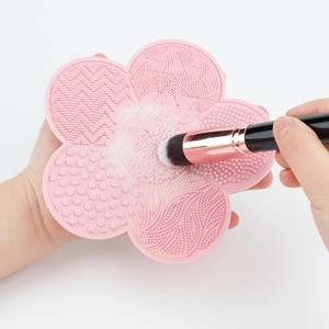 Pink flower silicone makeup brush cleaning mat with various textures for efficient washing
