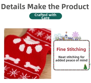 Detailed view of red knitted Christmas bone stocking with white snowflake patterns