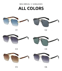 Six stylish color options for rimless square metal sunglasses featuring metal double bridge