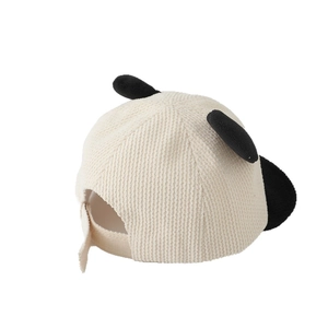 Corduroy baby baseball cap featuring 3D panda ears and adjustable back strap