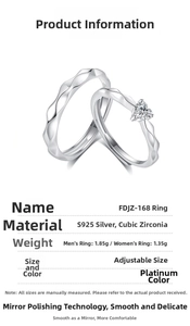 Detailed spec sheet of S925 sterling silver wave rings with heart zirconia stone
