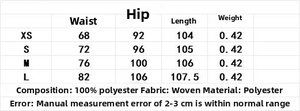 Detailed size chart with measurements for women's flare trousers in centimeters