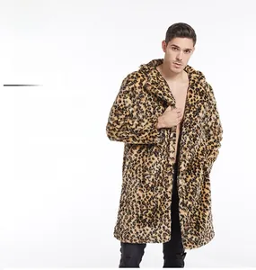 Detail of premium faux fur texture and leopard print pattern on men's winter coat