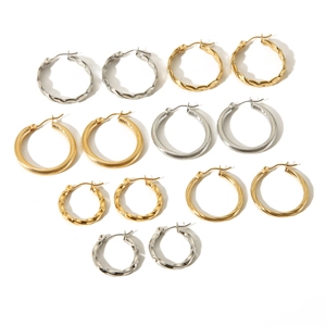 Orecchini a cerchio minimalisti in acciaio inossidabile oro 18K e argento testurizzati