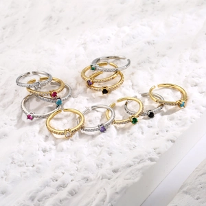 Minimalist Copper Adjustable Ring With Colorful Round Zirconia Micro Pave Open Design Elegant Jewelry For Women