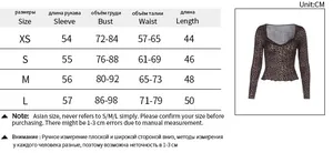 Detailed size guide table for women's leopard print long sleeve ruffled crop top