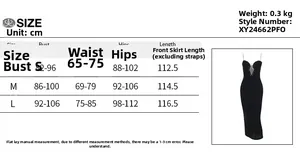 Detailed size guide table for sexy knitted strappy bodycon dress with measurements in cm