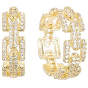 Elegant gold chain link hoop earrings paved with sparkling white cubic zirconia stones