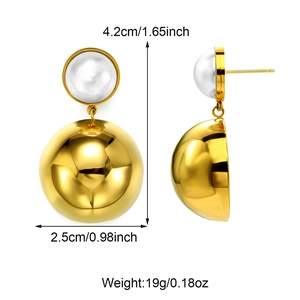 Detailed view of gold pearl bow tassel earrings with dimensions 4.2cm by 2.5cm