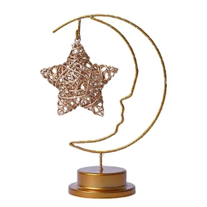 Golden iron moon and rattan star LED decorative lamp for cozy bedroom and living room decor