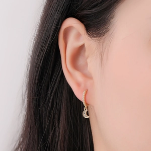 Elegant gold s925 silver moon drop earrings with sparkling cubic zirconia pavé setting