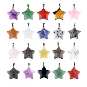 Assortment of 20 varieties of 30mm natural crystal star pendants with metal bails