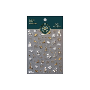 3D Christmas nail stickers with gold embossed reindeer, snowflakes, and tree patterns