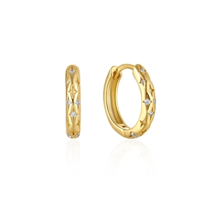 Minimalist gold star earrings with sparkling zircon crystals and secure hoop buckle design