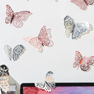 3D hollow butterfly wall stickers in rose gold and silver for festive home decoration