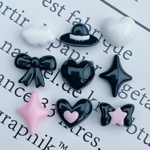 9-piece set of glossy resin bow and heart charms for nail art and DIY jewelry