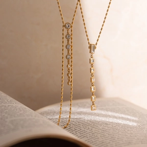 Elegant 18K gold-plated stainless steel Y-shaped necklaces with zircon drop pendants
