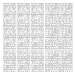 Detailed grid view of 0.5-inch white cartoon alphabet and number stickers for journaling