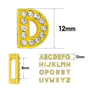 8mm gold rhinestone slide letter charms for DIY wristbands and jewelry making