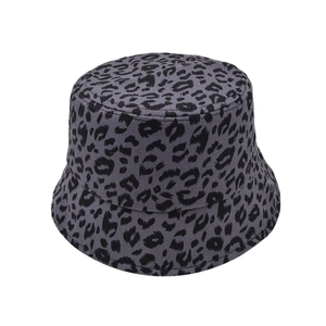 Unisex bucket hat with bold leopard print pattern and dark grey streetwear design