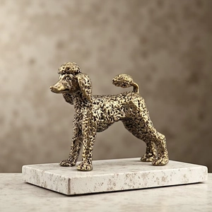 Antique brass poodle statue on marble base for elegant vintage home decor