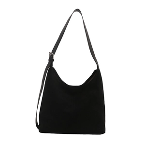Large black matte suede hobo tote bag with adjustable shoulder strap for women