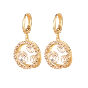 Elegant gold round earrings with sparkling zircon tassels and luxury crystal inlay