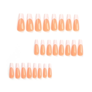 24pcs French style long ballet coffin press-on nails with glossy pink gradient tips