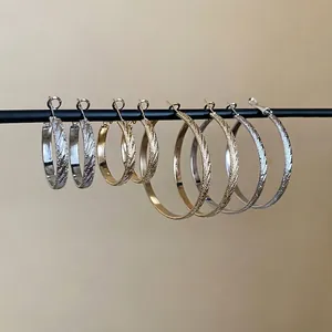 Textured Round Hoop Earrings With 925 Sterling Silver Earring Post Geometric Circle Fashion Jewelry For Women Accessory
