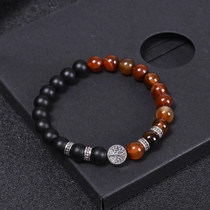 Tiger eye and lava stone tree of life beaded bracelet with silver metal spacer beads