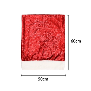 Red sequin Christmas chair cover with white plush trim and 60x50cm dimensions