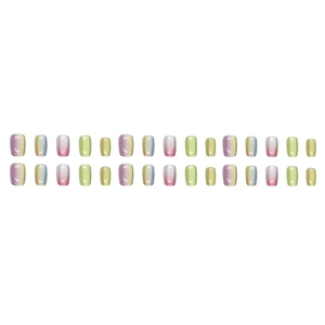30pcs reusable gradient cat-eye press-on nails in pastel candy colors with square-oval shape